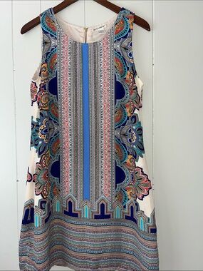 Kirkland Signature Sleeveless Multicolor Paisley Shift Dress - Blue/Cream